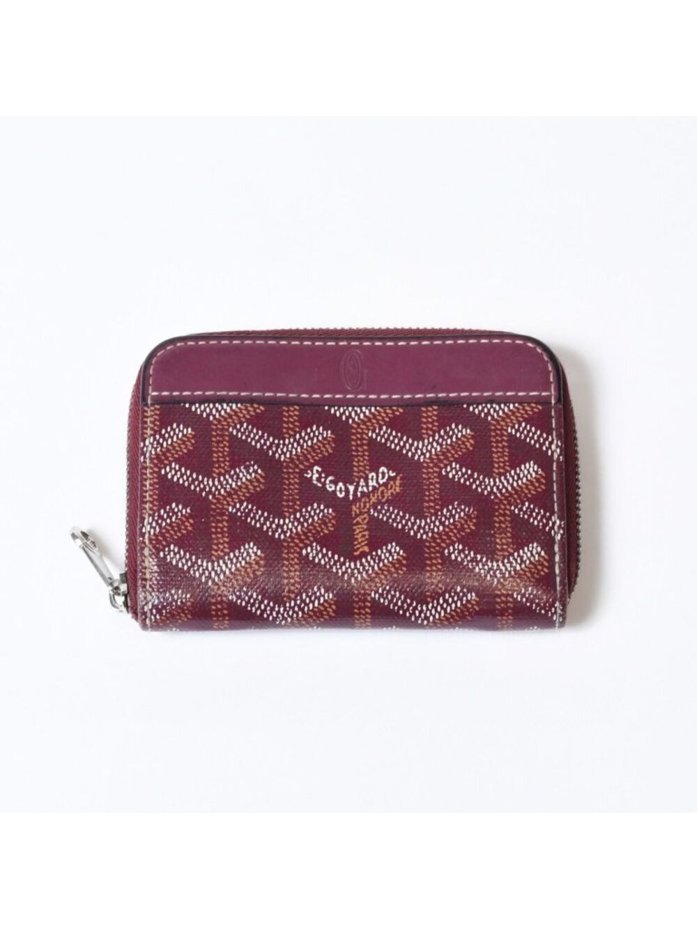 Goyard Matignon PM Card Case Coin Purse Din Canvas Leather Red Silver